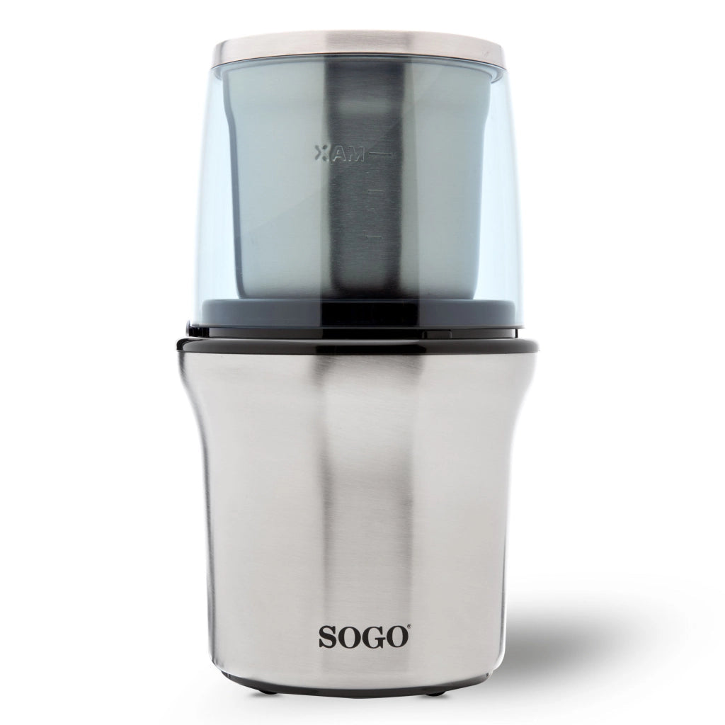 Macinacaffè elettrico con tritatutto, 2 contenitori acciaio inox 100g, macinazione secco e umido 300W cucina - SOGO