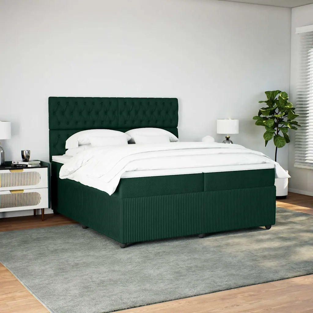 Giroletto a Molle con Materasso Verde Scuro 200x200 cm Velluto