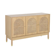 Credenza decorazione legno e canna 3 ante 120cm, marrone naturale