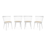 Set di 4 sedie in legno e paglia, bianco