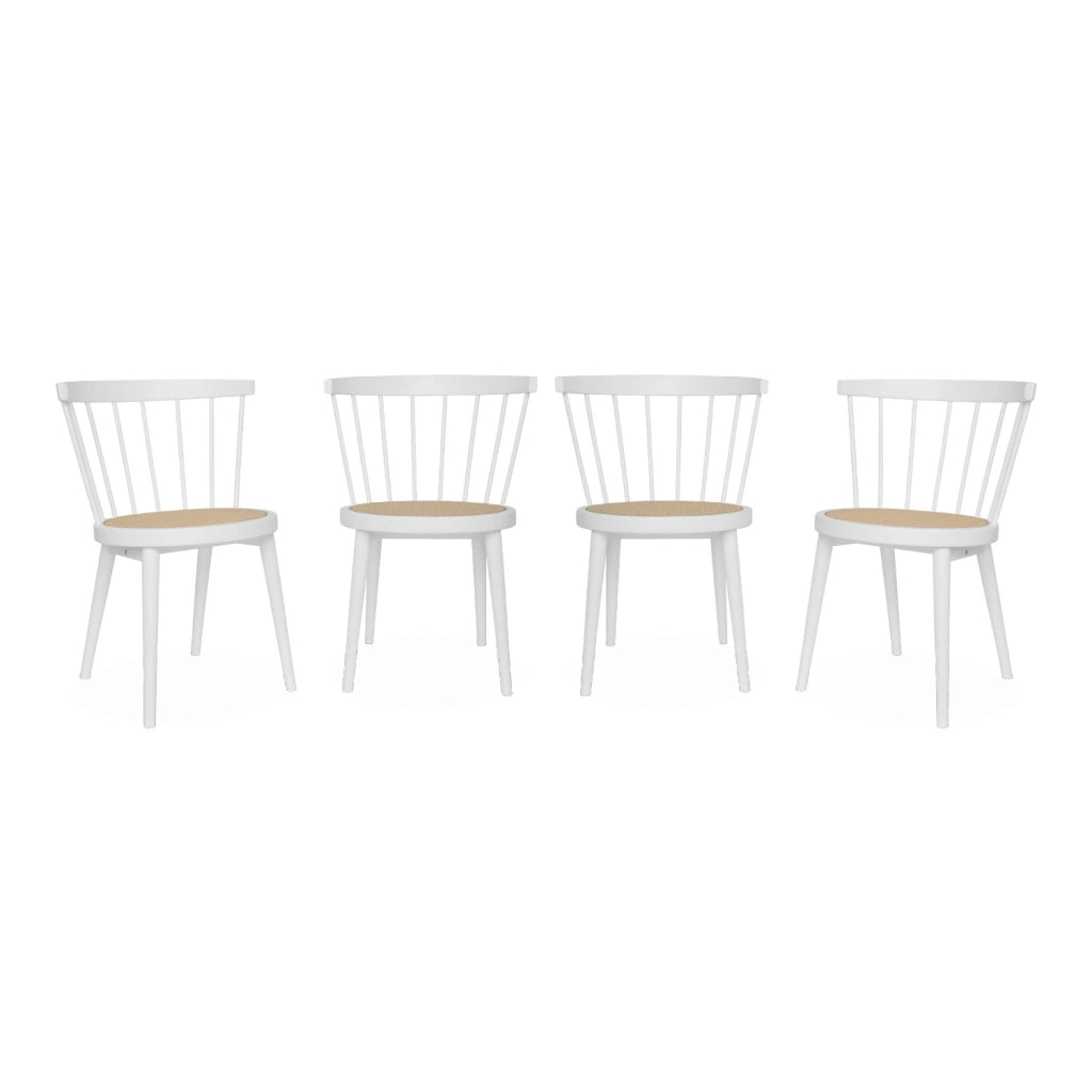 Set di 4 sedie in legno e paglia, bianco