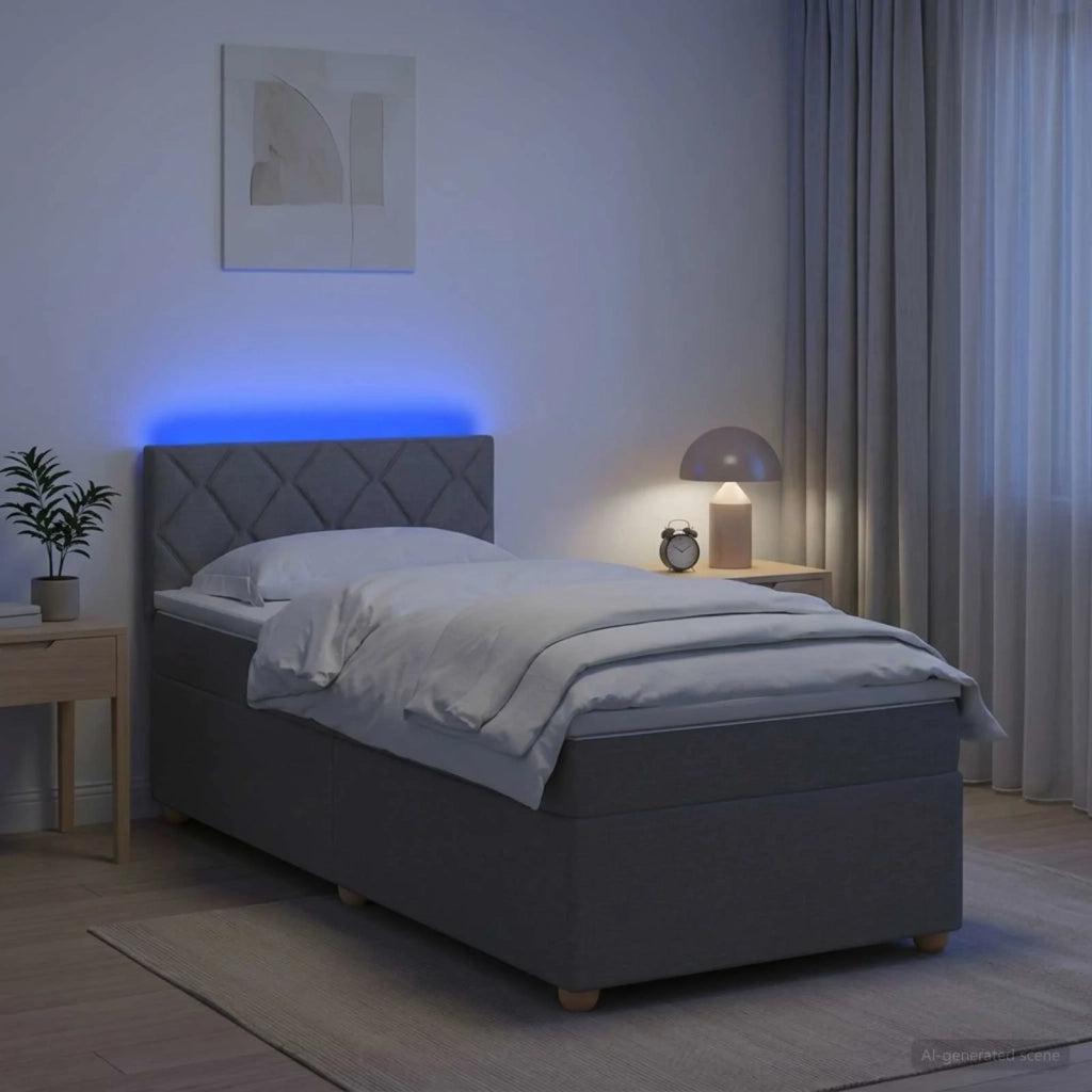 Letto con Box Spring, Materasso e LED Grigio Chiaro 90 x 190 cm 3452517
