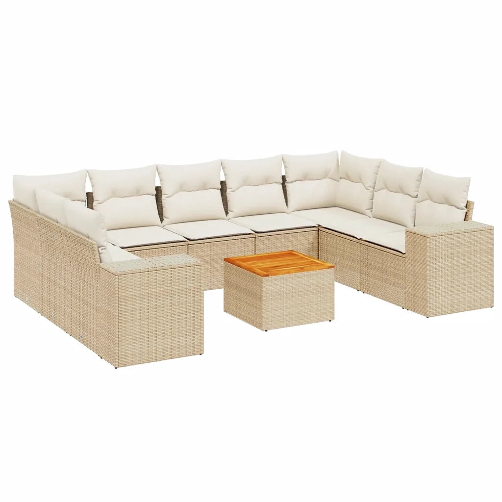 Set Divano da Giardino 10 pz con Cuscini Beige in Polyrattan