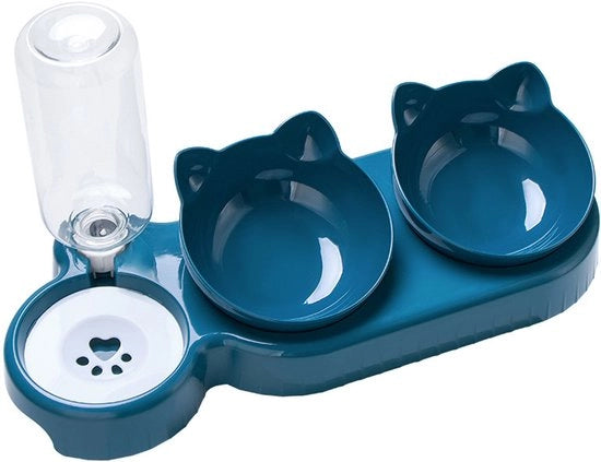 Piatto alimentare per animali domestici 3 in 1 con bottiglia di acqua da 500 ml - Piatto alimentare automatico per cani e gatti - Stazione alimentare con protezione del collo