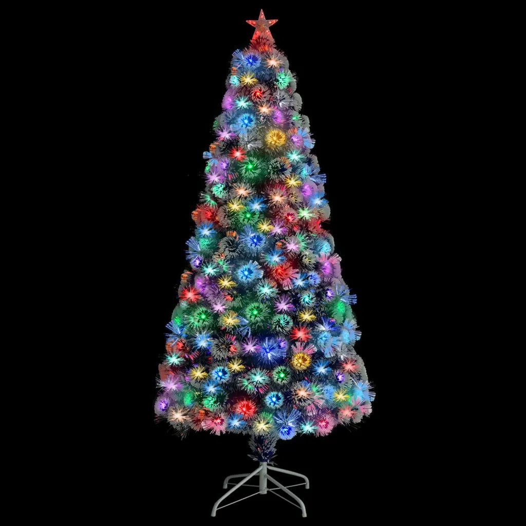 Albero Natale Artificiale LED Bianco e Blu 150 cm Fibra Ottica