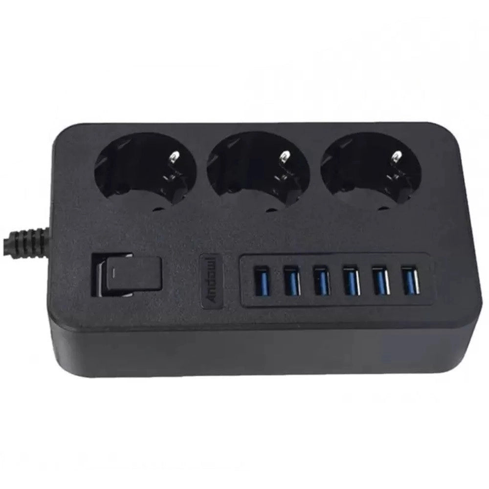 Trade Shop - Multipresa Con 6 Porte Usb + 3 Prese Schuko Con Interruttore Ricarica Rapida 3,1a Q-pc6 -