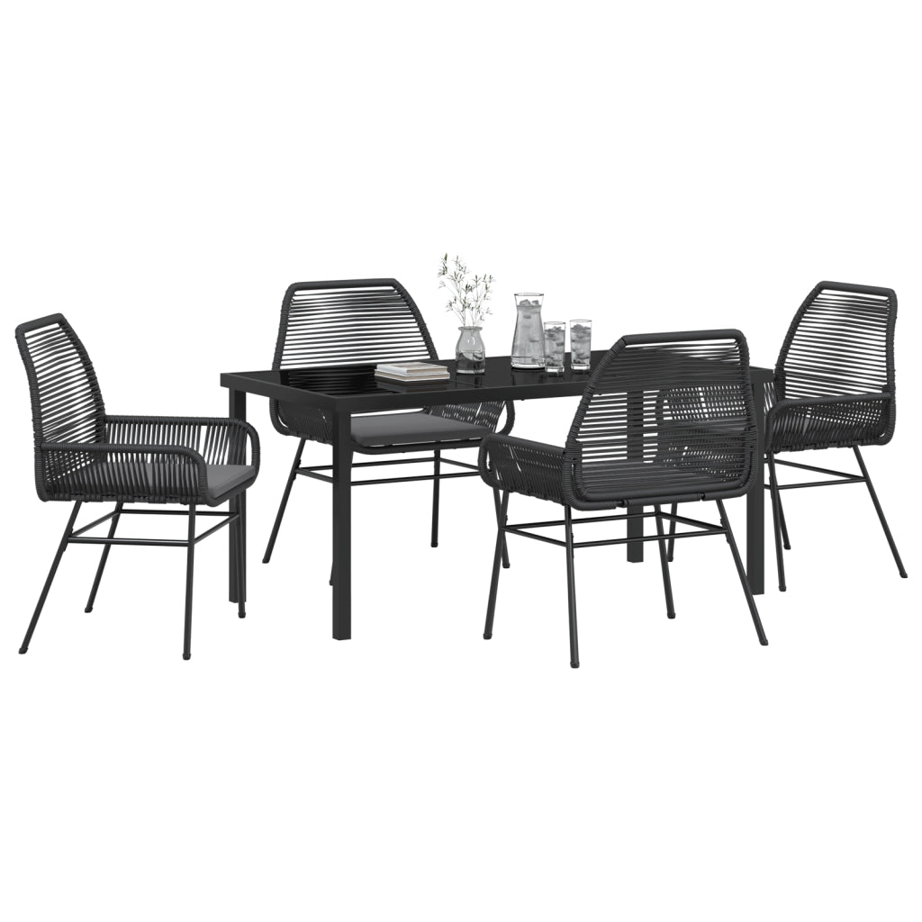 Set da Pranzo Giardino da 5 Pezzi con Cuscini Rattan Nero