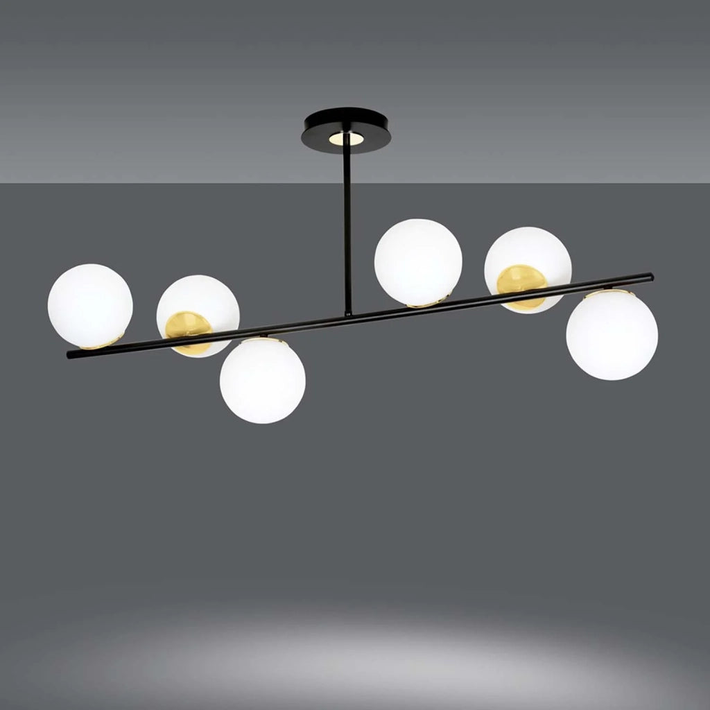 Plafoniera Contemporaneo Vishnu Acciaio Nero Oro 6 Luci E14 Ip20
