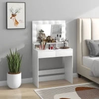 Tavolo da Trucco con Specchio e 10 Luci LED Regolabili, 2 Cassetti e 3 Scomparti, 80x40x135 cm, Bianco
