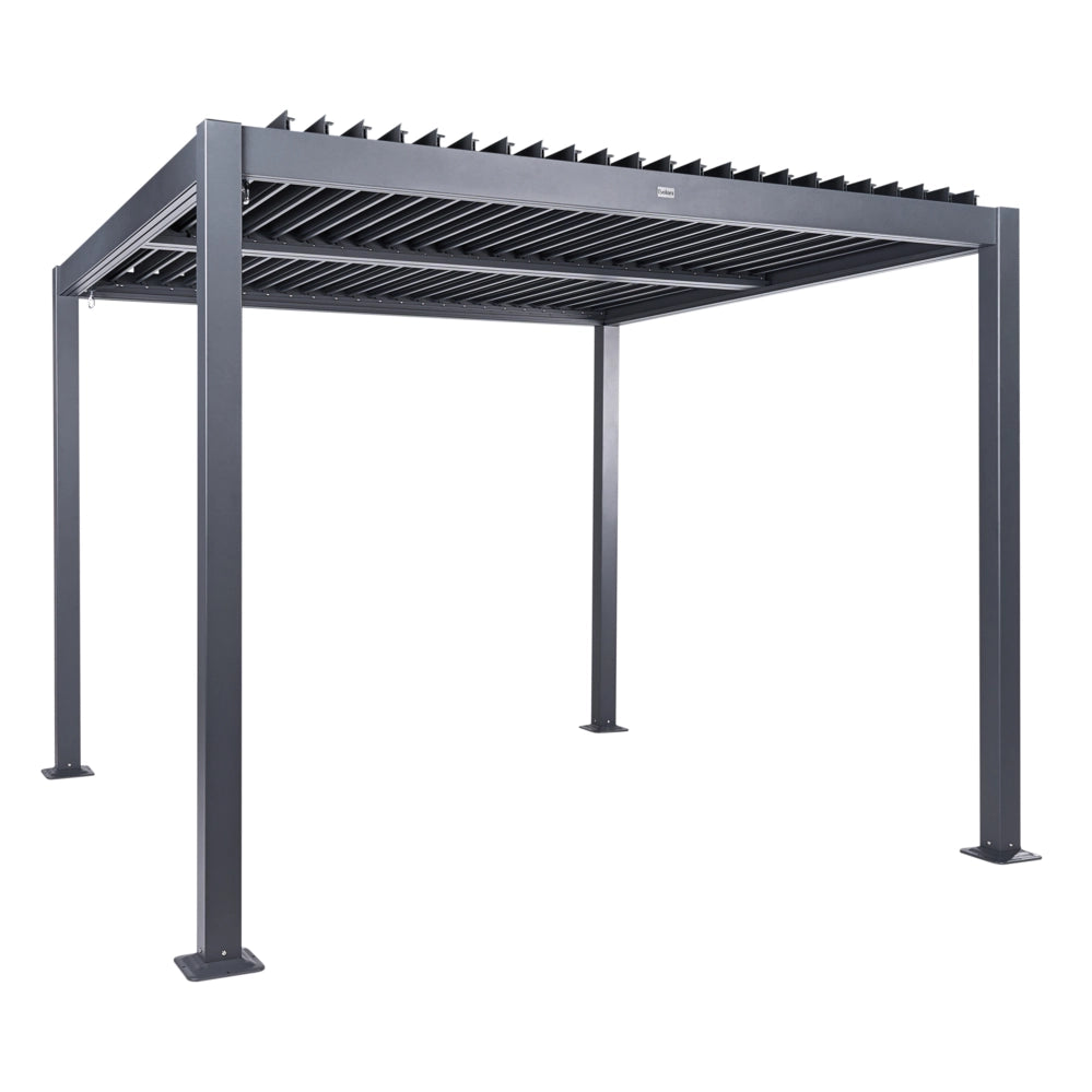 Pergola in metallo nero con struttura ombreggiante in alluminio 310 x 310 cm Padiglione da giardino moderno e industriale