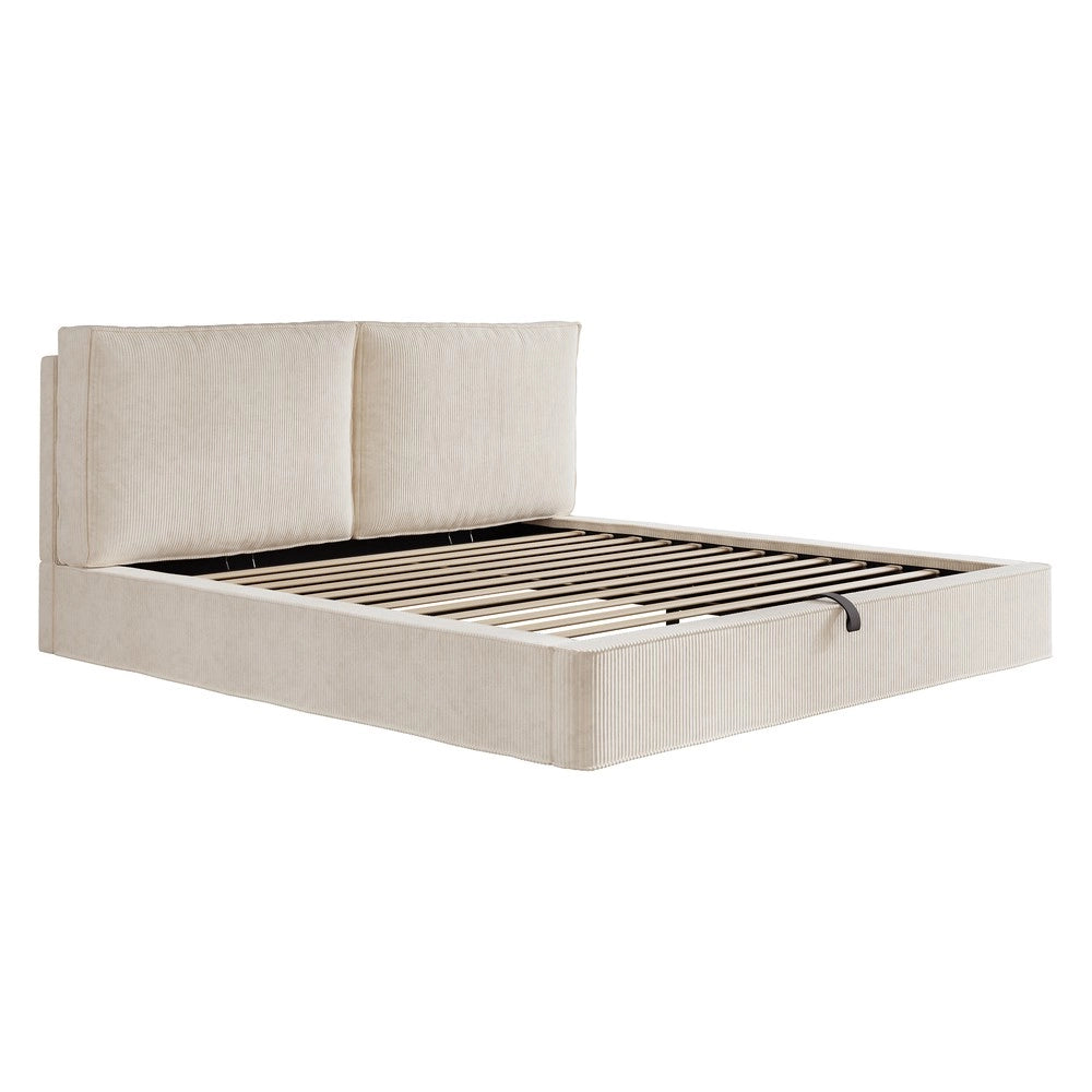 Letto Imbottito Matrimoniale Idraulico con Rete a Doghe e Testiera ¨C Xylo ¨C Beige, Tessuto a Coste, 180x200