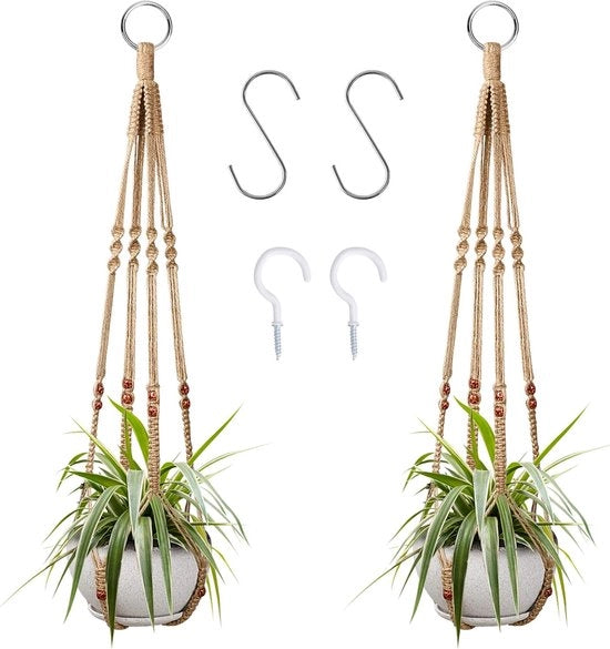 Due plantenhangers - sospensione per piante per interni ed esterni - decorazione macramé - sospensione per piante con 4 ganci - 90 cm