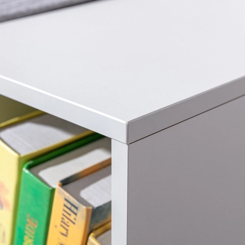 Libreria per bambini grigia con panca, 6 vani e 3 cuscini 103x30x62 cm