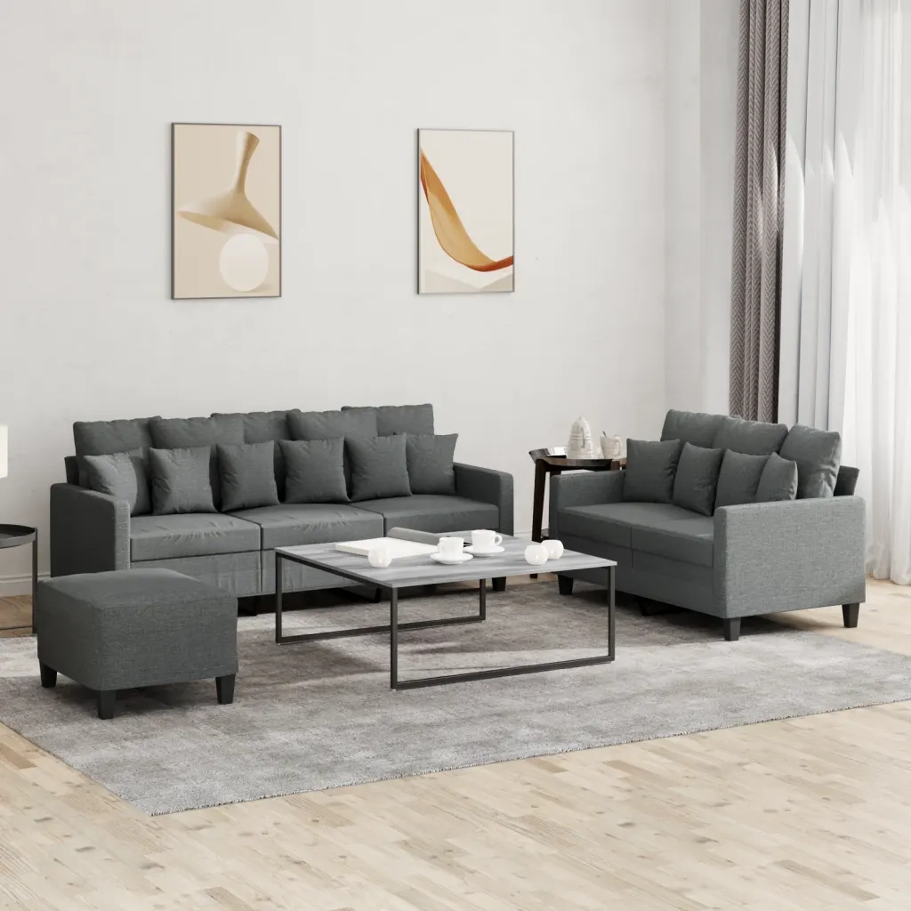 Set di Divani 3 pz con Cuscini Grigio Scuro in Tessutocod mxl 128277