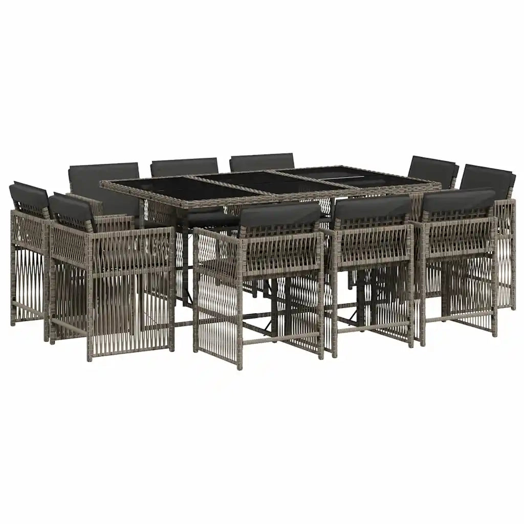 Set da Pranzo da Giardino 11pz con Cuscini in Polyrattan Grigio 3211748