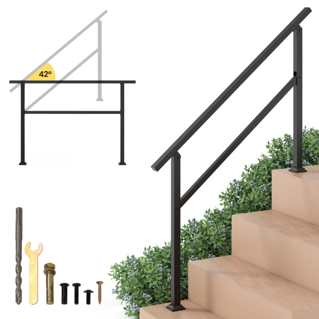 Ringhiera di sicurezza per scale con kit installazione per terrazza con regolazione dell'angolo-Corrimano per scale esterne per 0-4 gradini Nero