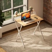 Scrivania Pieghevole con Ripiano per Monitor, 81.5x62x86.5 cm, Legno e Bianco
