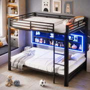 DESMIU Letto a castello 140 × 200 cm 2 posti con 6 vani e LED, senza materasso, in metallo, nero