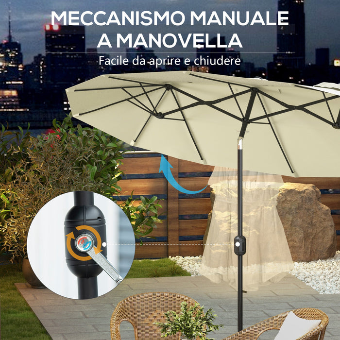 Ombrellone da Giardino 295x152x222 cm Copertura Doppia Inclinabile con Apertura a Manovella Beige