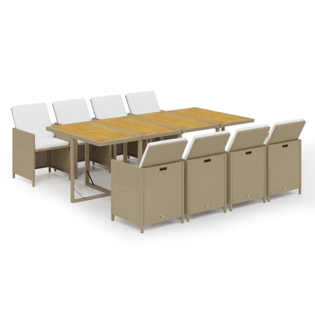 Set da Pranzo per Giardino 9pz con Cuscini in Polyrattan Beige cod mxl 38606