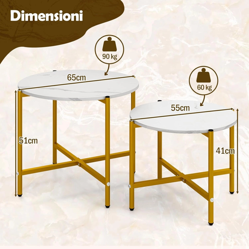 Set di Tavolini da Caffè Rotondi da 2 Pezzi, Tavolini Impilabili con Struttura in Metallo Robusta e Piedini, Ideale per Soggiorno, Ufficio e Balcone