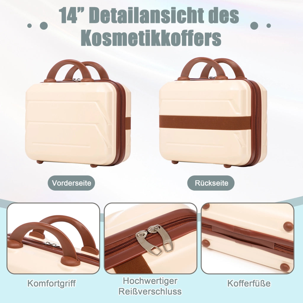 Set di 2 valigie girevoli in ABS da 14"/19" con lucchetto a combinazione e trousse da 14" (beige)