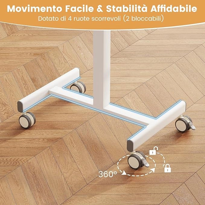 Tavolino da Divano e Letto con Ruote Bloccabili, Tavolino Porta PC Regolabile in Altezza con Pistone a Gas, Ruote Lisce, Base a Forma di H, Ideale per Lavorare e Mangiare