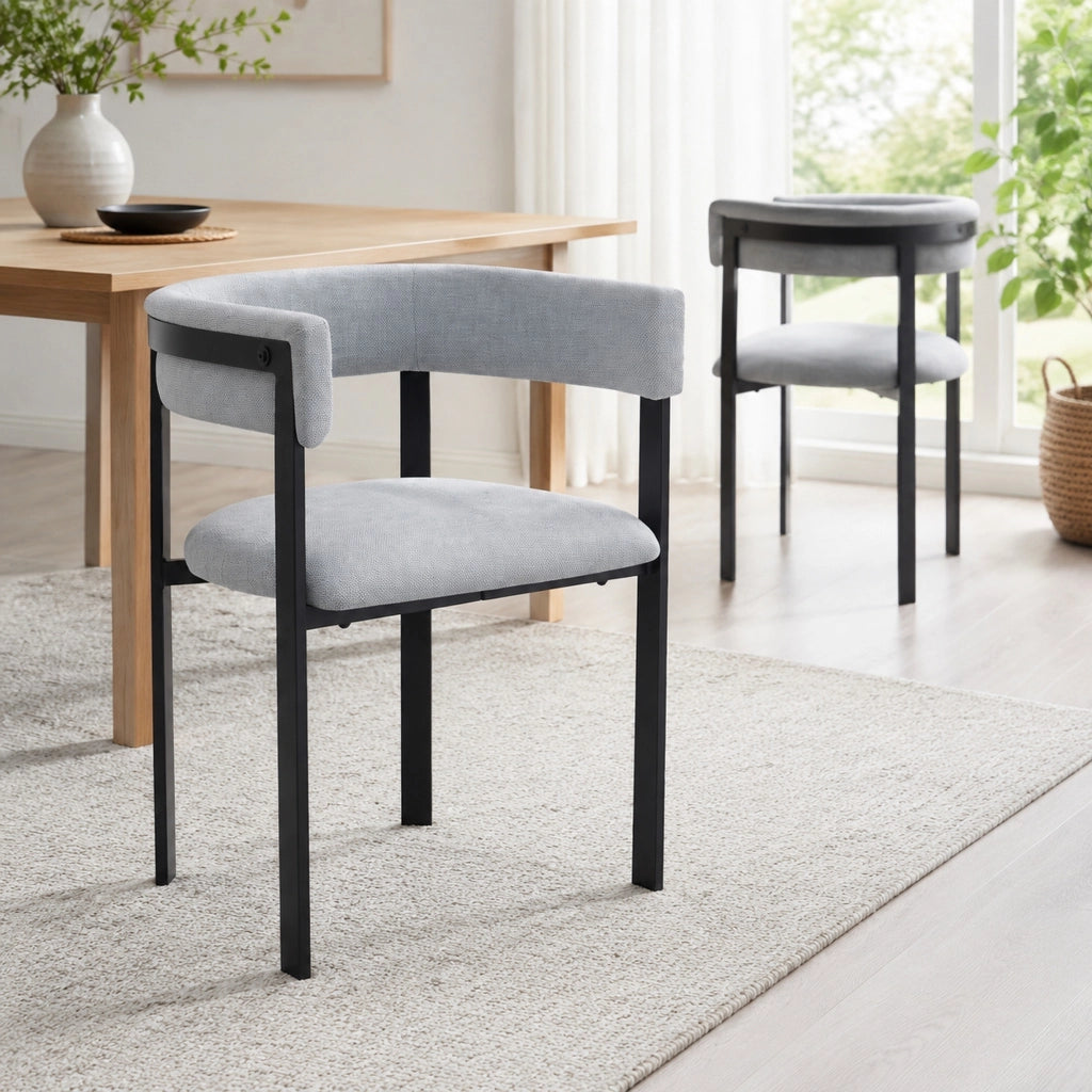 Set di 6 sedie da pranzo 61x50x76 cm con schienale curvo in chenille grigio