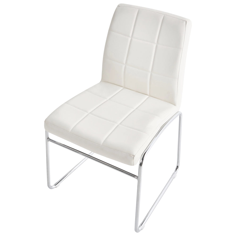 Set di 2 sedie da pranzo in ecopelle bianca con gambe in metallo cromato moderne