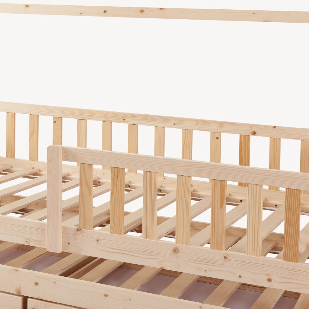 Letto a Casetta per Cameretta Aarghonmaa in Legno di Pino con Letto Estraibile e 2 Cassetti 90x200 cm - Naturale [en.casa]