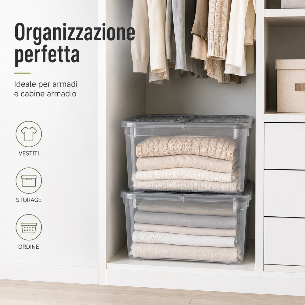 4 Pezzi Storage Box Marea Contenitori Trasparenti in Plastica 46Lx4Pz 57x39x29cm