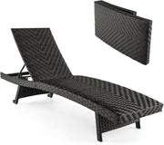 Lettino Prendisole in Rattan PE, Sdraio da Giardino Pieghevole con Schienale Regolabile, Schiuma ad Asciugatura Rapida e Due Ruote, Portata 150 kg, per Balcone Piscina