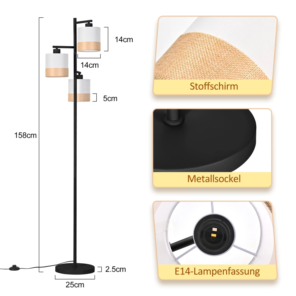 ZMH Lampada da terra vintage 3 fiamme E27 interruttore pedale per camera letto