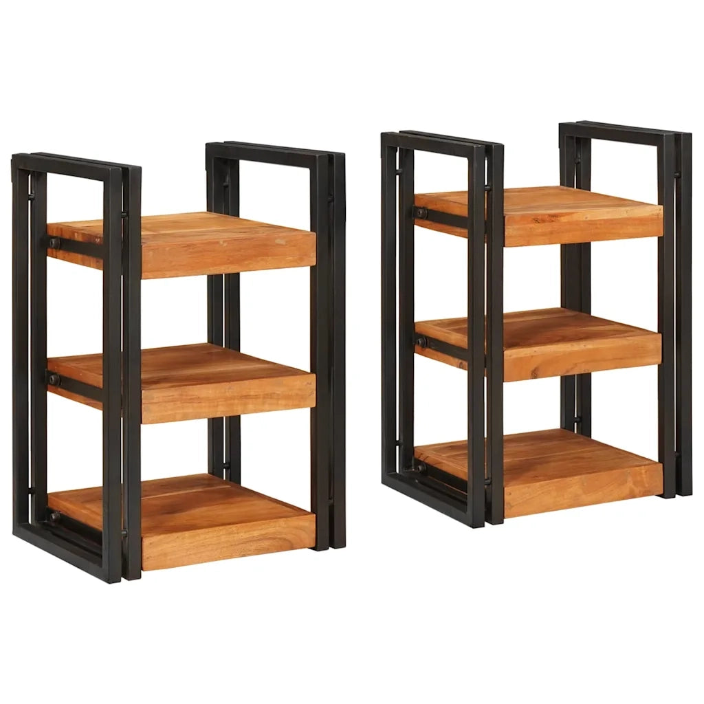 Comodino 2 pz-Set di 2 Tavolino da notte Marrone e nero Legno Massello di Acacia