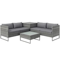 Set da Giardino 4 Pezzi con 2 Divani 2 Posti, Tavolino da Caffè e Tavolino Alto, in Acciaio e Rattan