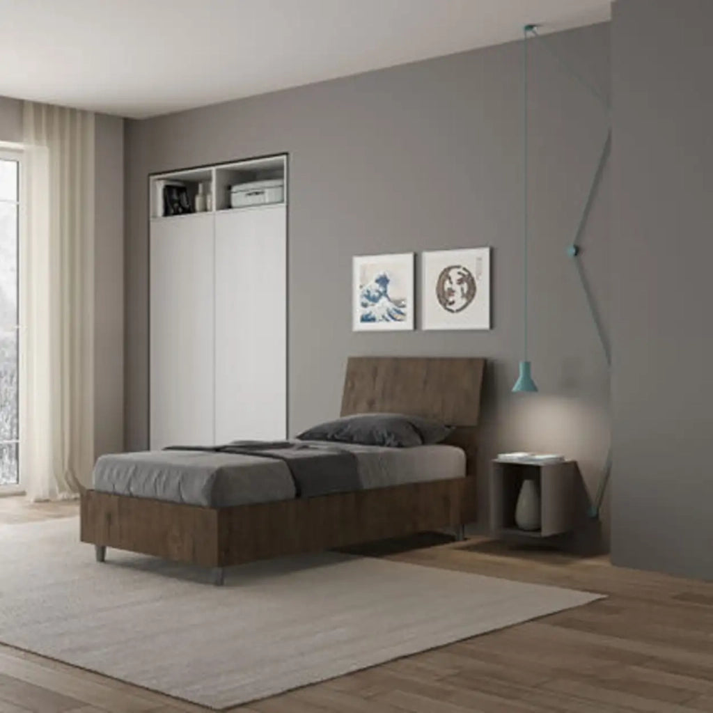 Letto singolo senza rete 80x190 testata inclinata noce Demas