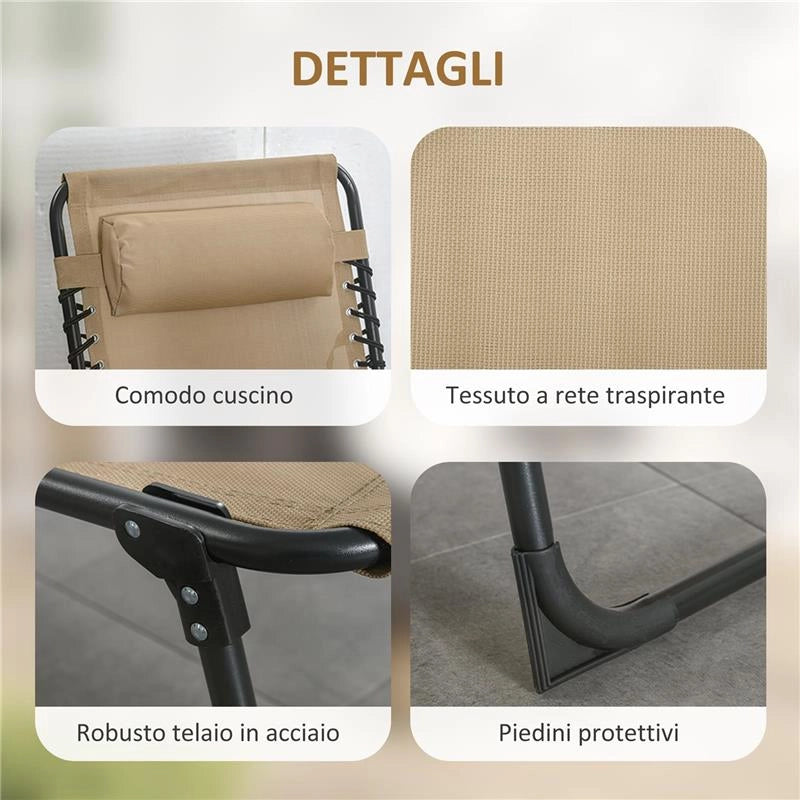 SDRAIO DA GIARDINO PIEGHEVOLE CON SCHIENALE RECLINABILE SU 5 POSIZIONI E CUSCINO, 185X58X30CM, BEIGE