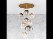 SOSP. OTTONE SAT. 8 LUCI TONDA VETRI (5 PICCOLI (3XAM+2XBR)+2 MEDI (1XAM+1XBR)+1 GRANDE BR) 1194OS-S8 TMIX-AB