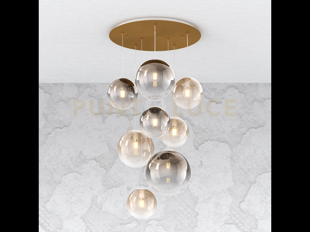 SOSP. OTTONE SAT. 8 LUCI TONDA VETRI (5 PICCOLI (3XAM+2XBR)+2 MEDI (1XAM+1XBR)+1 GRANDE BR) 1194OS-S8 TMIX-AB