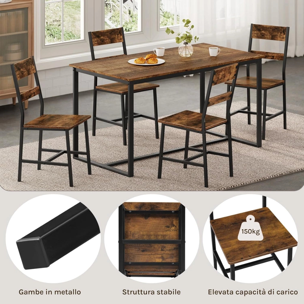 Set 2 Sedie da Pranzo con Schienale, Struttura Metallo e Legno, Design Ergonomico per Cucina/Soggiorno/Balcone, Stile Industriale, Marrone Rustico, K0027EZS-2