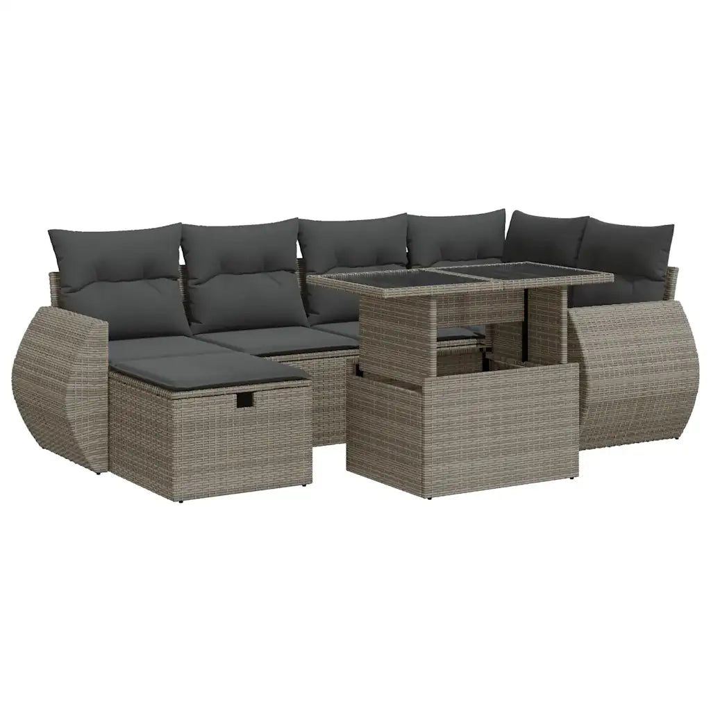 Set Divani da Giardino 7 pz con Cuscini Grigio in Polyrattan 3327900