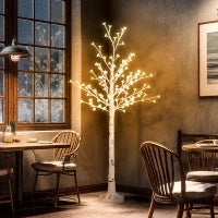 Albero illuminato con 120 LED, 3 livelli di luminosità, bianco caldo, corteccia realistica, 21x21x150 cm, Bianco