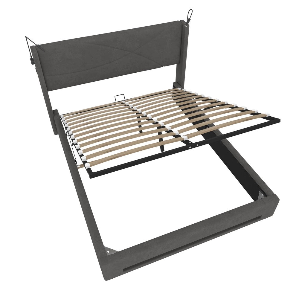 Letto Contenitore con LED, Luci di Lettura, USB e Rete a Doghe ¨C MINIMAL ¨C 140x200