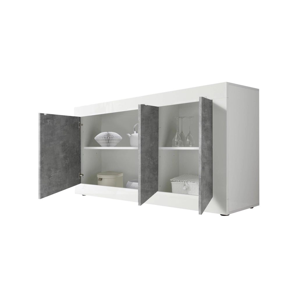 Madia Introbio, Credenza 2 Ripiani, 160x42x85.8h cm Bianco Lucido