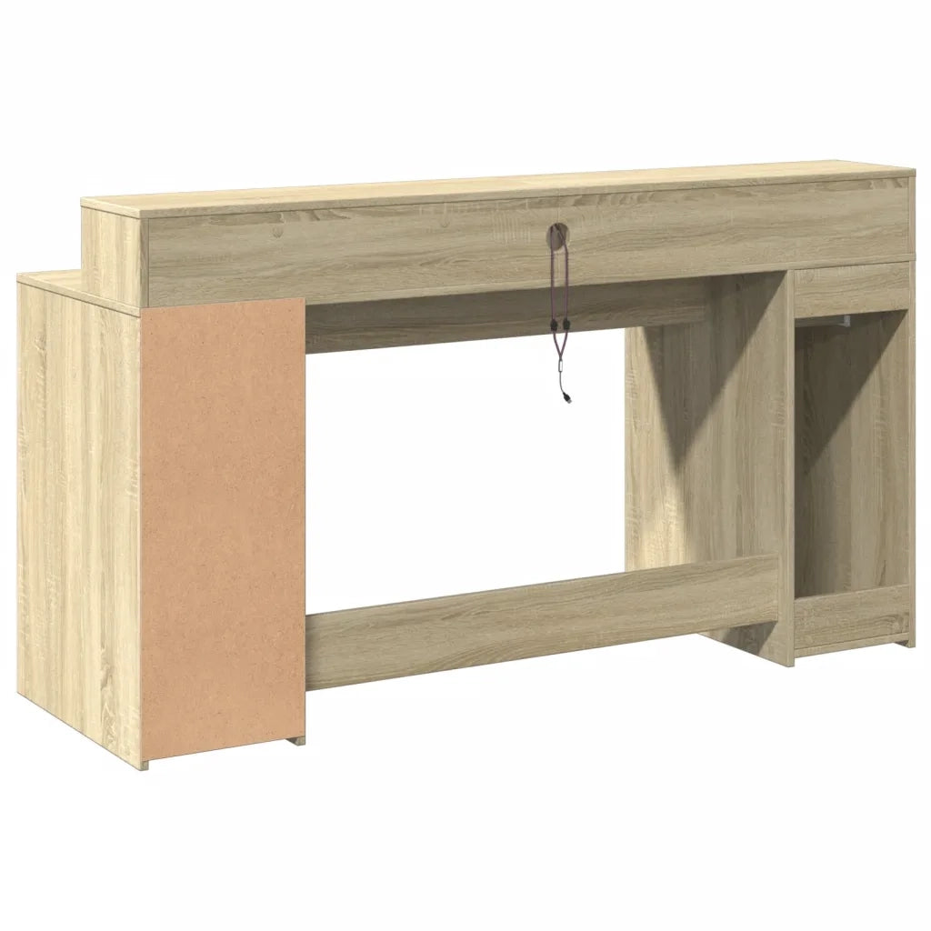 Scrivania | Tavolo da Ufficio con Luci LED Rovere Sonoma 160x55x91cm in Multistrato