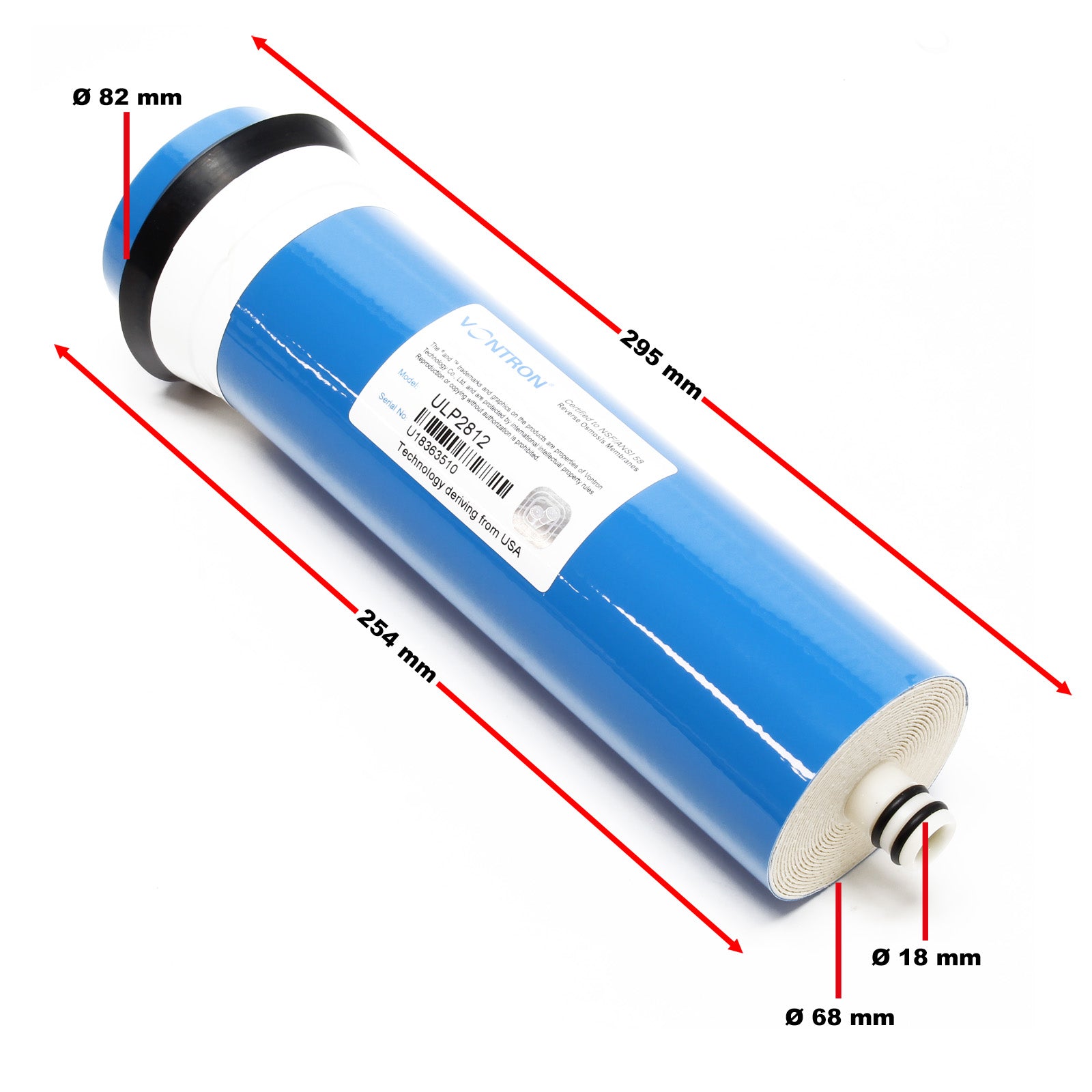 Naturewater Membrana osmosi inversa, capacità di filtrazione 200 GPD 750 l/giorno, per depuratori acqua 10″ 254 mm