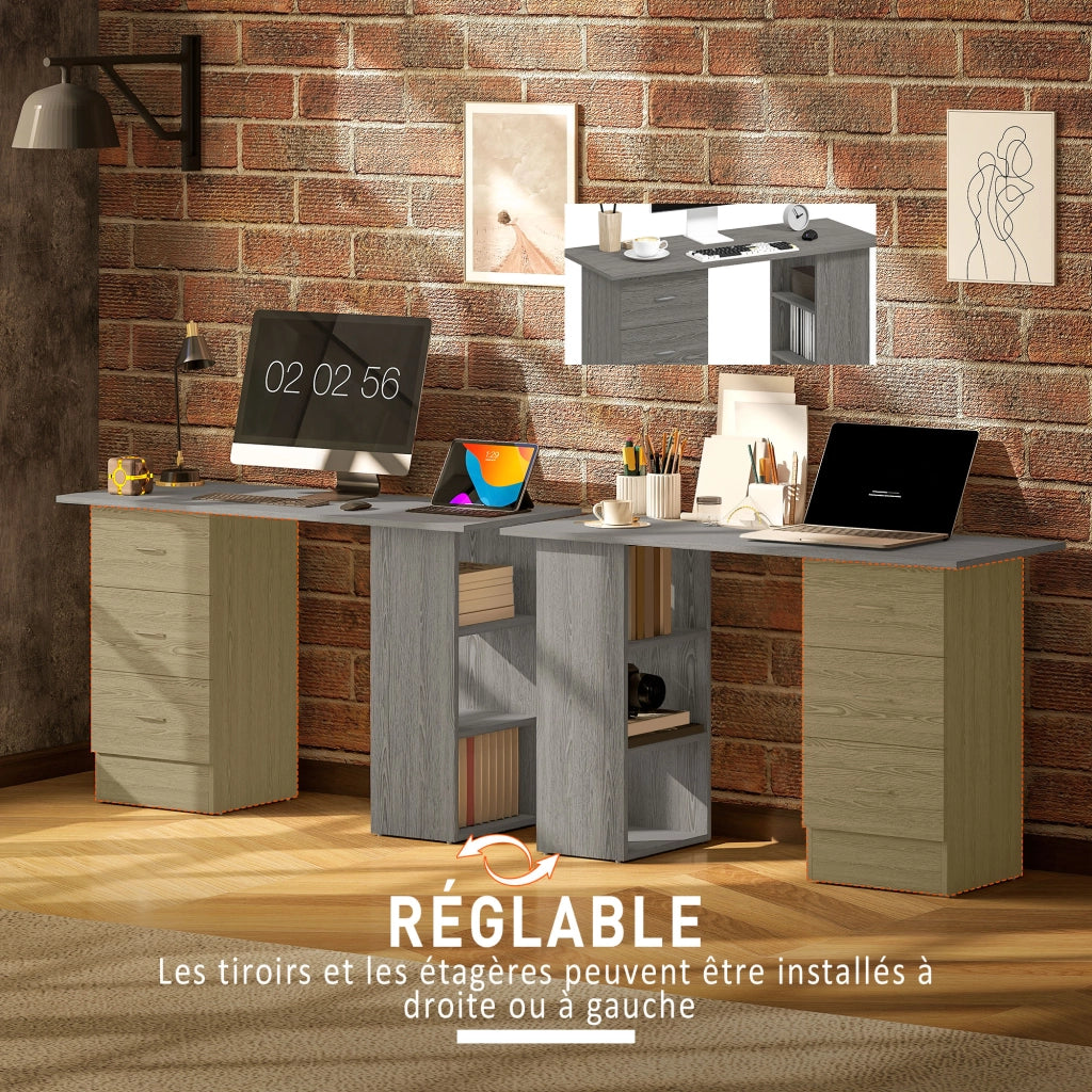 Scrivania con 3 cassetti e 3 ripiani ¨C zephmum ¨C Grigio 120x49x72 cm