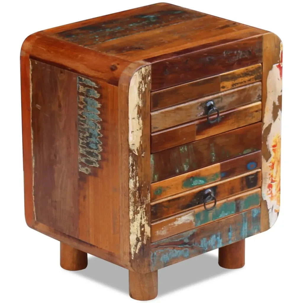 Comodino | Armadio da Notte | Mobiletto da notte in Solido Legno di Recupero 43x33x51 cm