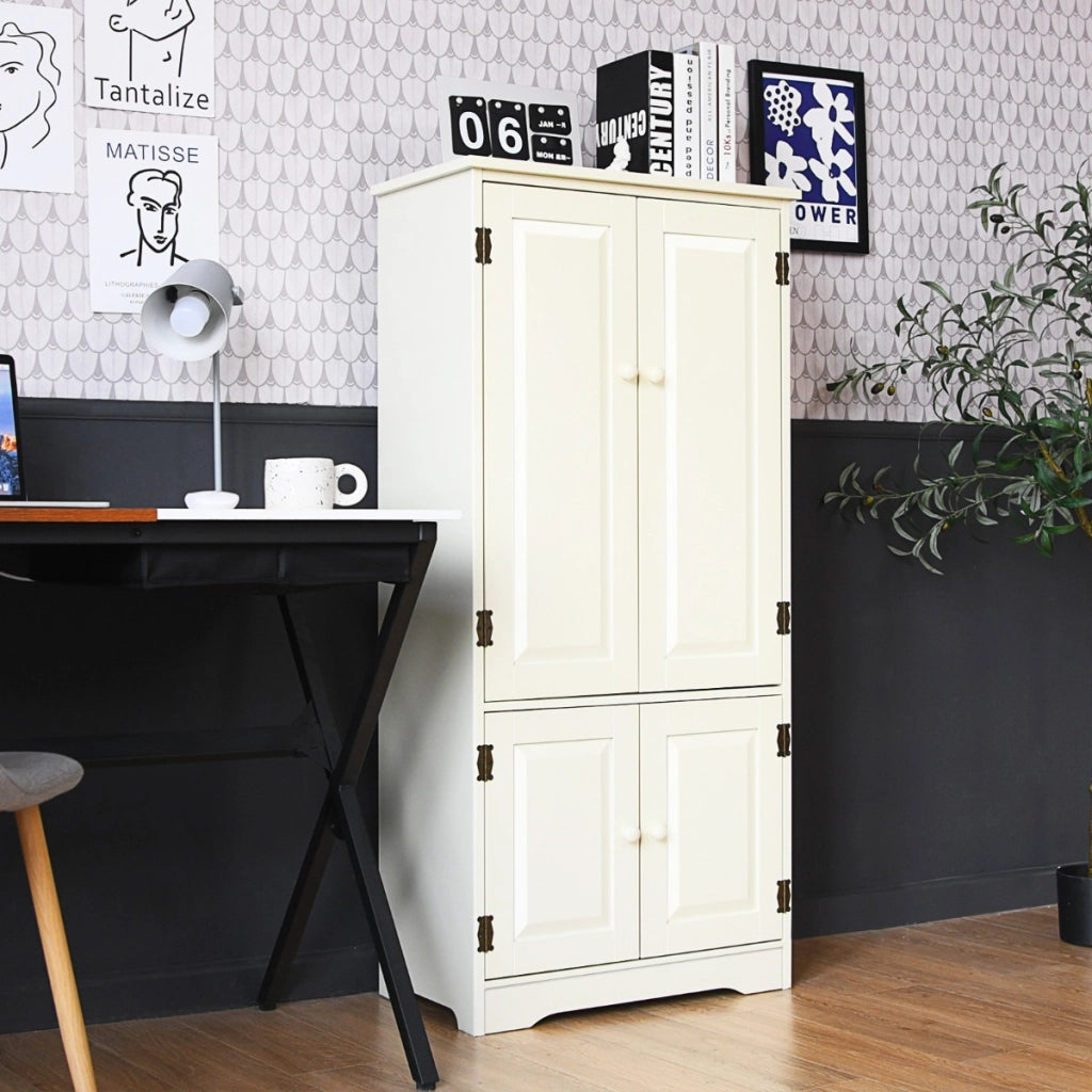 Armadio verticale a doppia anta con mensola regolabile, Organizer di legno per salone e camera da letto Beige-Credenze e cassettiere