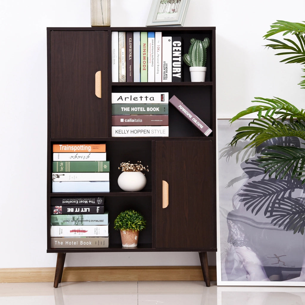 Libreria con ante e ripiani ¨C Zephmum ¨C 80x24x123 cm in legno massello weng¨¦
